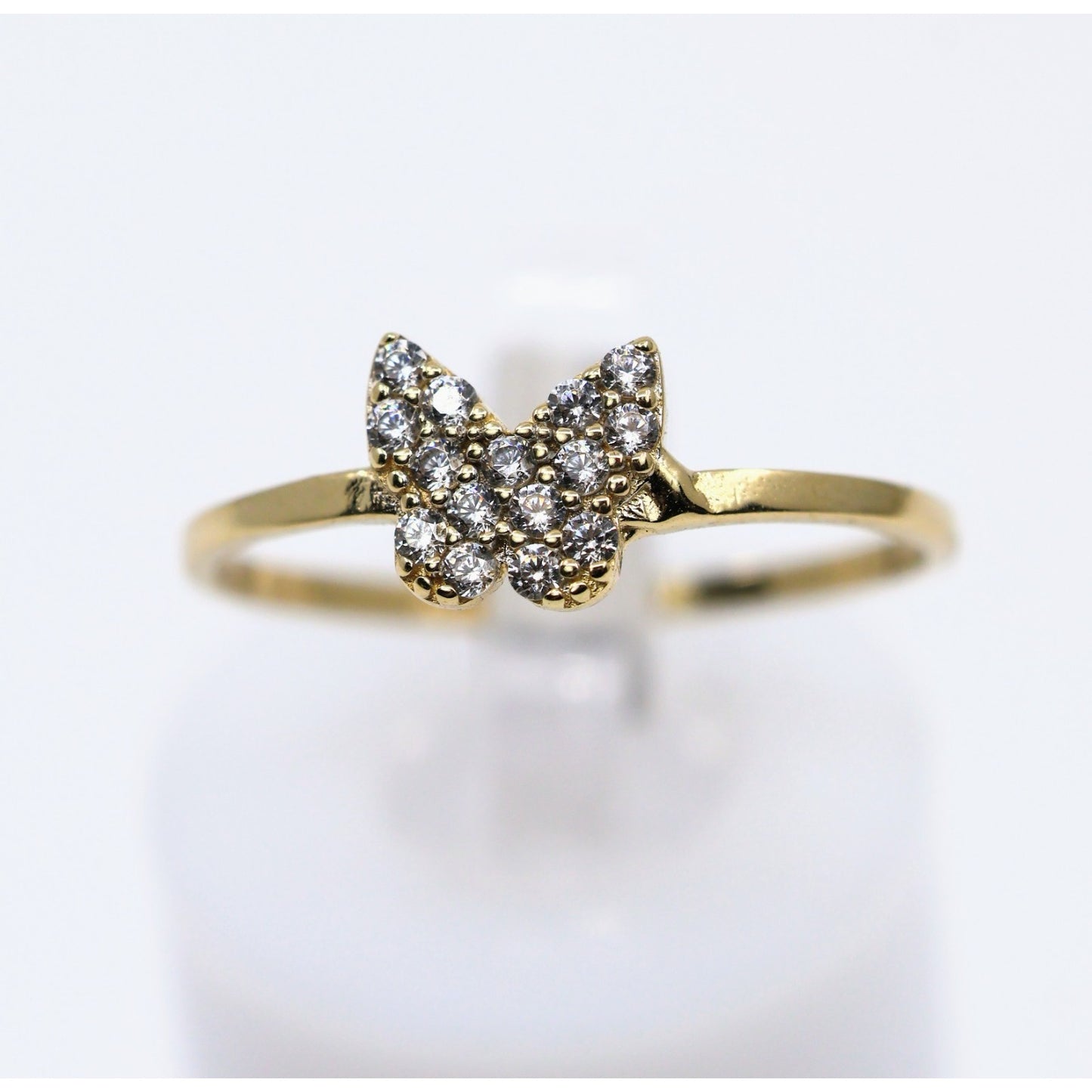 Thin 14K Yellow Gold Butterfly CZ Ring