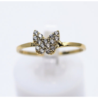 Thin 14K Yellow Gold Butterfly CZ Ring