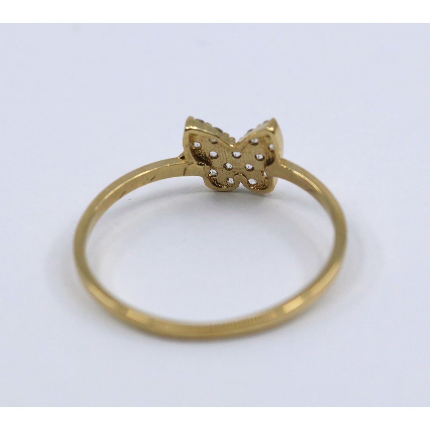 Thin 14K Yellow Gold Butterfly CZ Ring