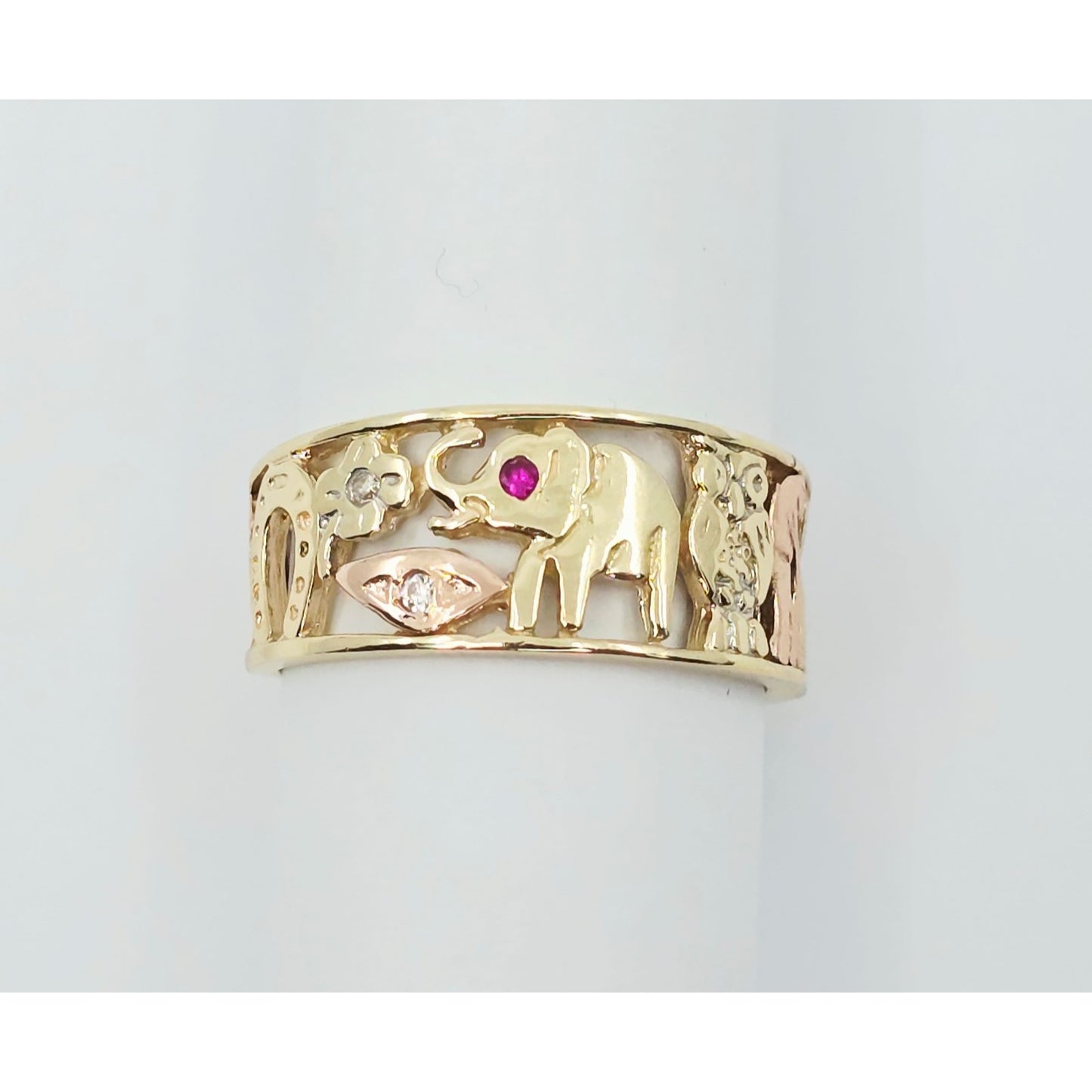 14K Two Tone Gold Lucky Symbols CZ Ring