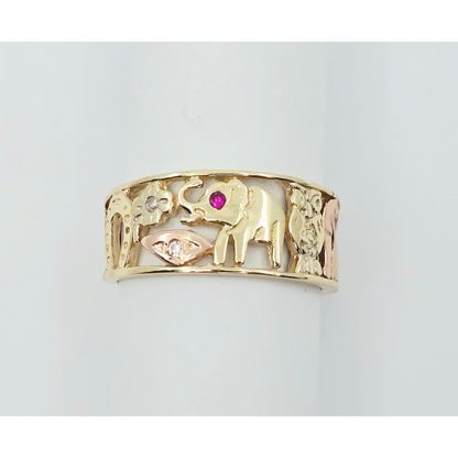 14K Two Tone Gold Lucky Symbols CZ Ring
