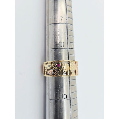 14K Two Tone Gold Lucky Symbols CZ Ring