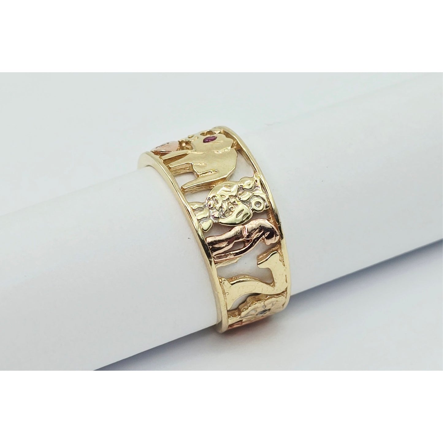 14K Two Tone Gold Lucky Symbols CZ Ring