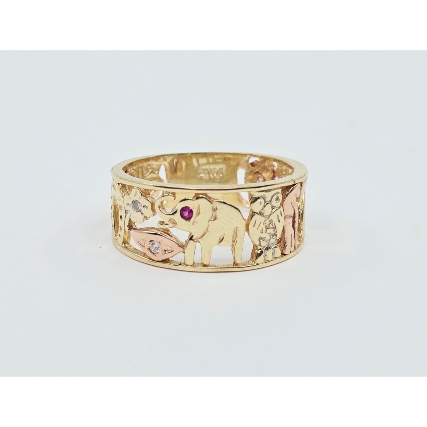 14K Two Tone Gold Lucky Symbols CZ Ring