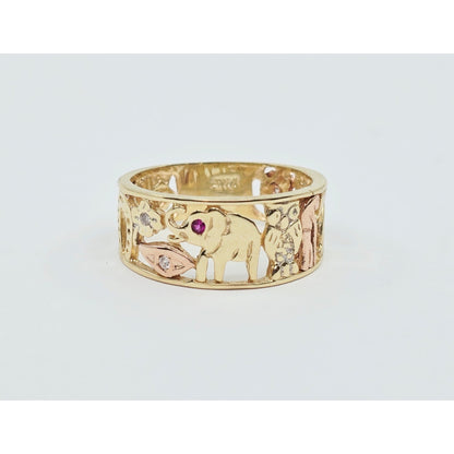 14K Two Tone Gold Lucky Symbols CZ Ring