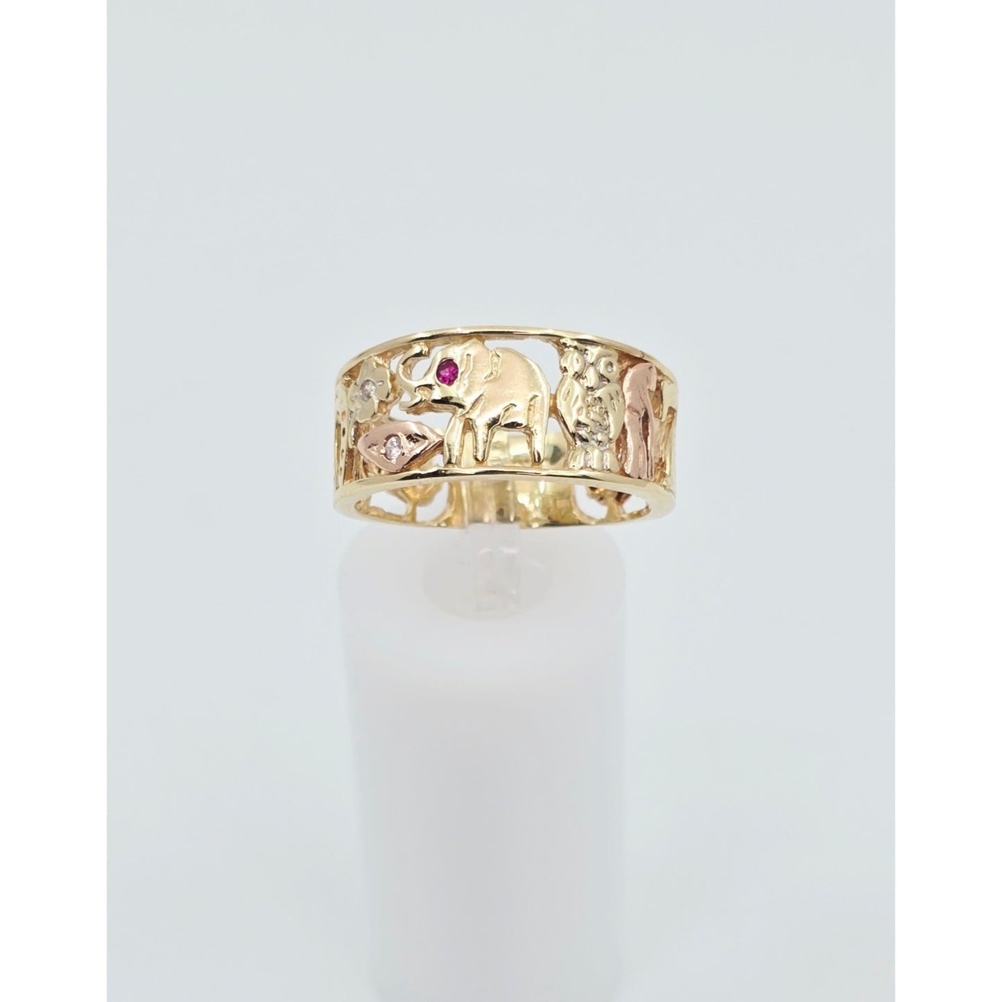 14K Two Tone Gold Lucky Symbols CZ Ring