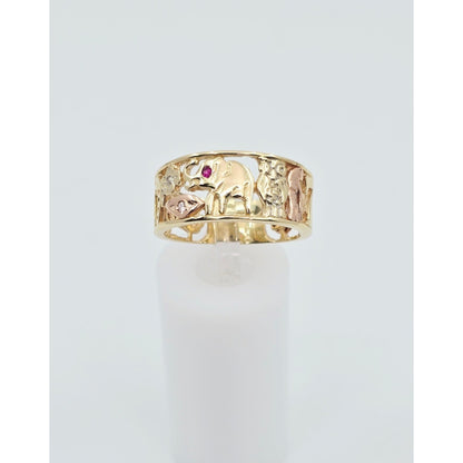 14K Two Tone Gold Lucky Symbols CZ Ring