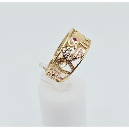 14K Two Tone Gold Lucky Symbols CZ Ring