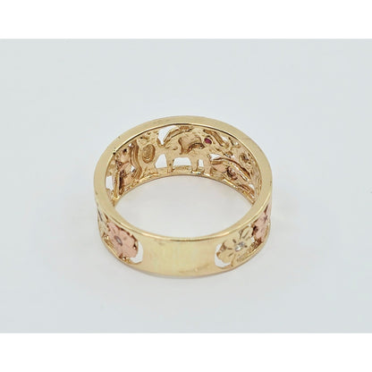 14K Two Tone Gold Lucky Symbols CZ Ring