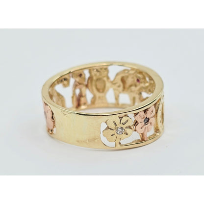 14K Two Tone Gold Lucky Symbols CZ Ring