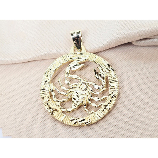 14K Yellow Gold Round Horoscope Zodiac Scorpio Scorpion Charm Pendant