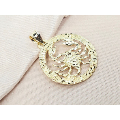 14K Yellow Gold Round Horoscope Zodiac Scorpio Scorpion Charm Pendant