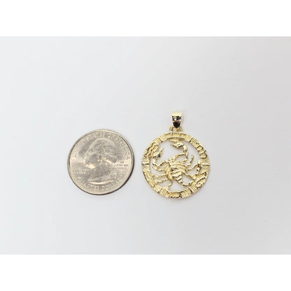 14K Yellow Gold Round Horoscope Zodiac Scorpio Scorpion Charm Pendant