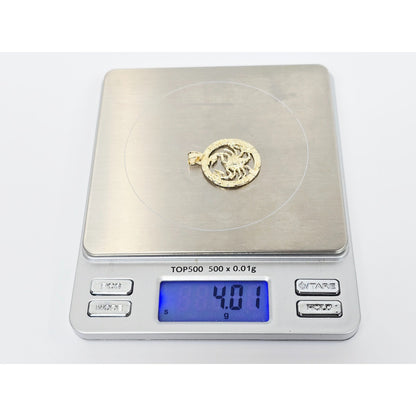 14K Yellow Gold Round Horoscope Zodiac Scorpio Scorpion Charm Pendant