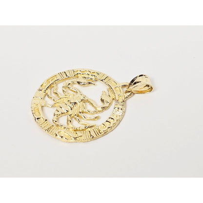14K Yellow Gold Round Horoscope Zodiac Scorpio Scorpion Charm Pendant