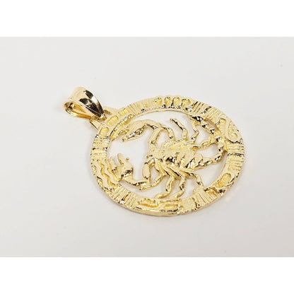 14K Yellow Gold Round Horoscope Zodiac Scorpio Scorpion Charm Pendant