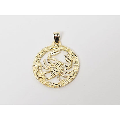 14K Yellow Gold Round Horoscope Zodiac Scorpio Scorpion Charm Pendant