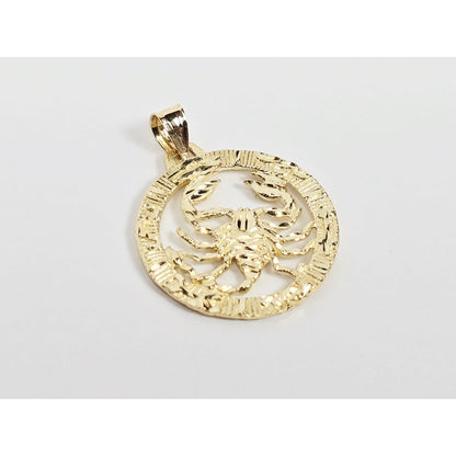 14K Yellow Gold Round Horoscope Zodiac Scorpio Scorpion Charm Pendant