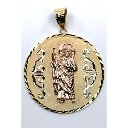 Large 14K Tri Tone Gold Saint Jude Round Charm Pendant