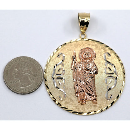 Large 14K Tri Tone Gold Saint Jude Round Charm Pendant