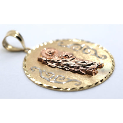 Large 14K Tri Tone Gold Saint Jude Round Charm Pendant