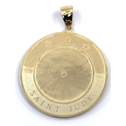 Large 14K Tri Tone Gold Saint Jude Round Charm Pendant