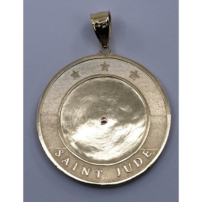 Large 14K Tri Tone Gold Saint Jude Round Charm Pendant