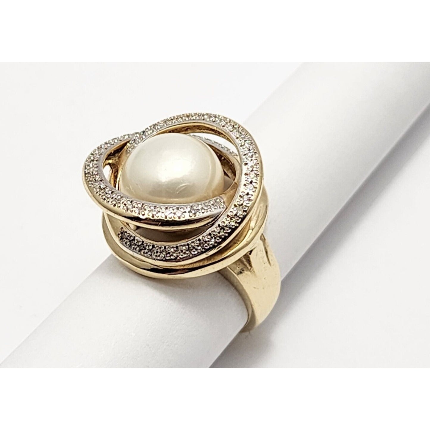 14K Yellow Gold Large Pearl & Diamond Ring