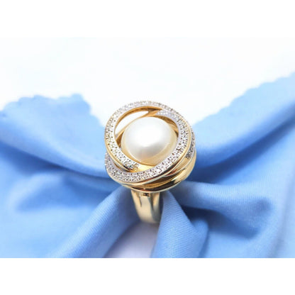 14K Yellow Gold Large Pearl & Diamond Ring