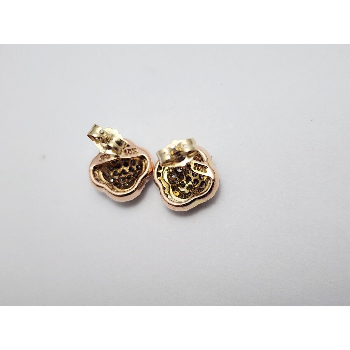 10K Rose Gold Flower Round Diamond Stud Earrings