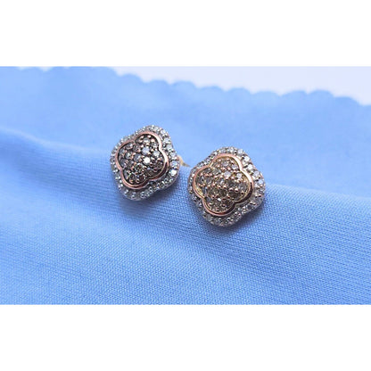 10K Rose Gold Flower Round Diamond Stud Earrings