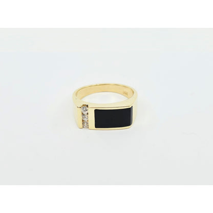 14K Yellow Gold Statement Signet Onyx & CZ Ring