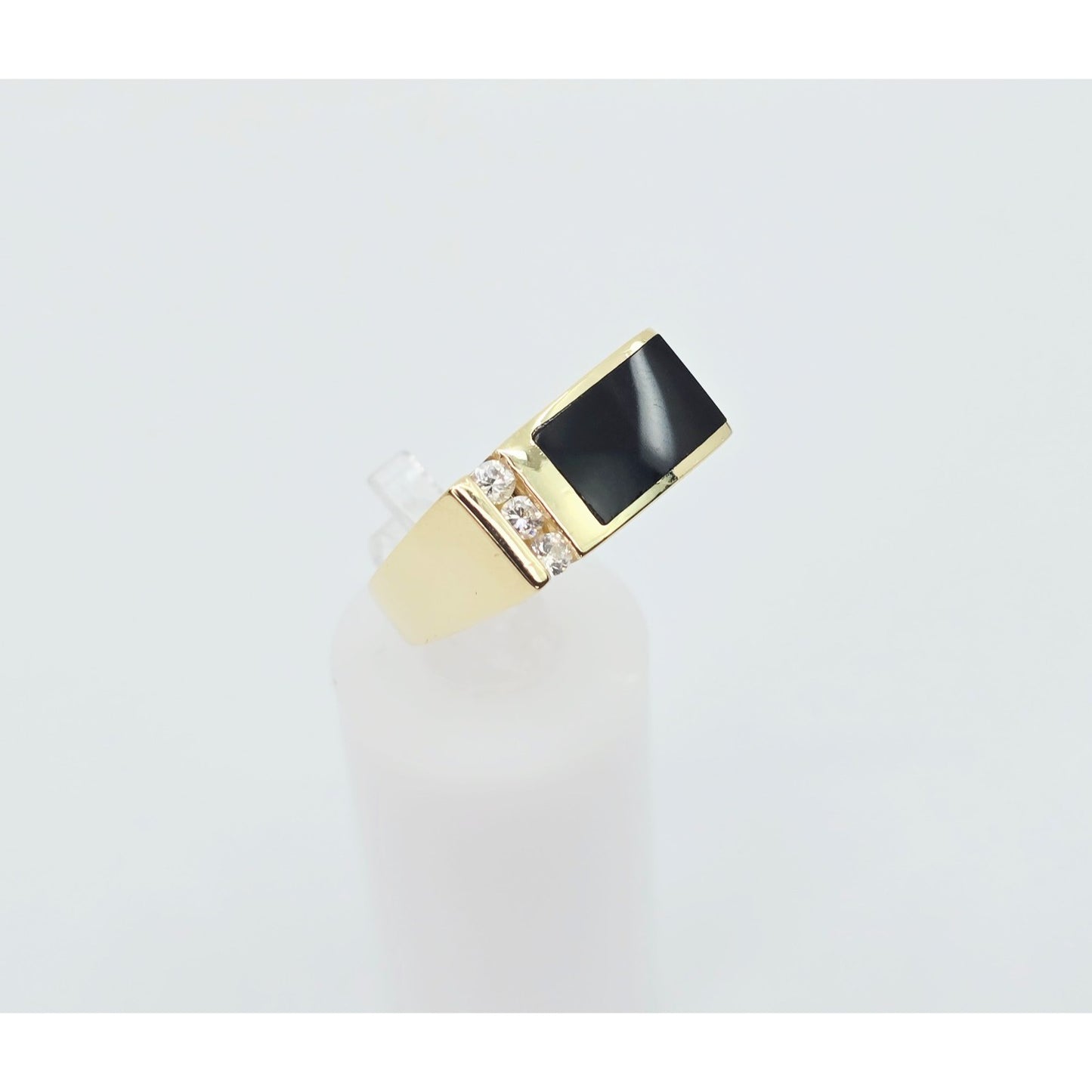 14K Yellow Gold Statement Signet Onyx & CZ Ring