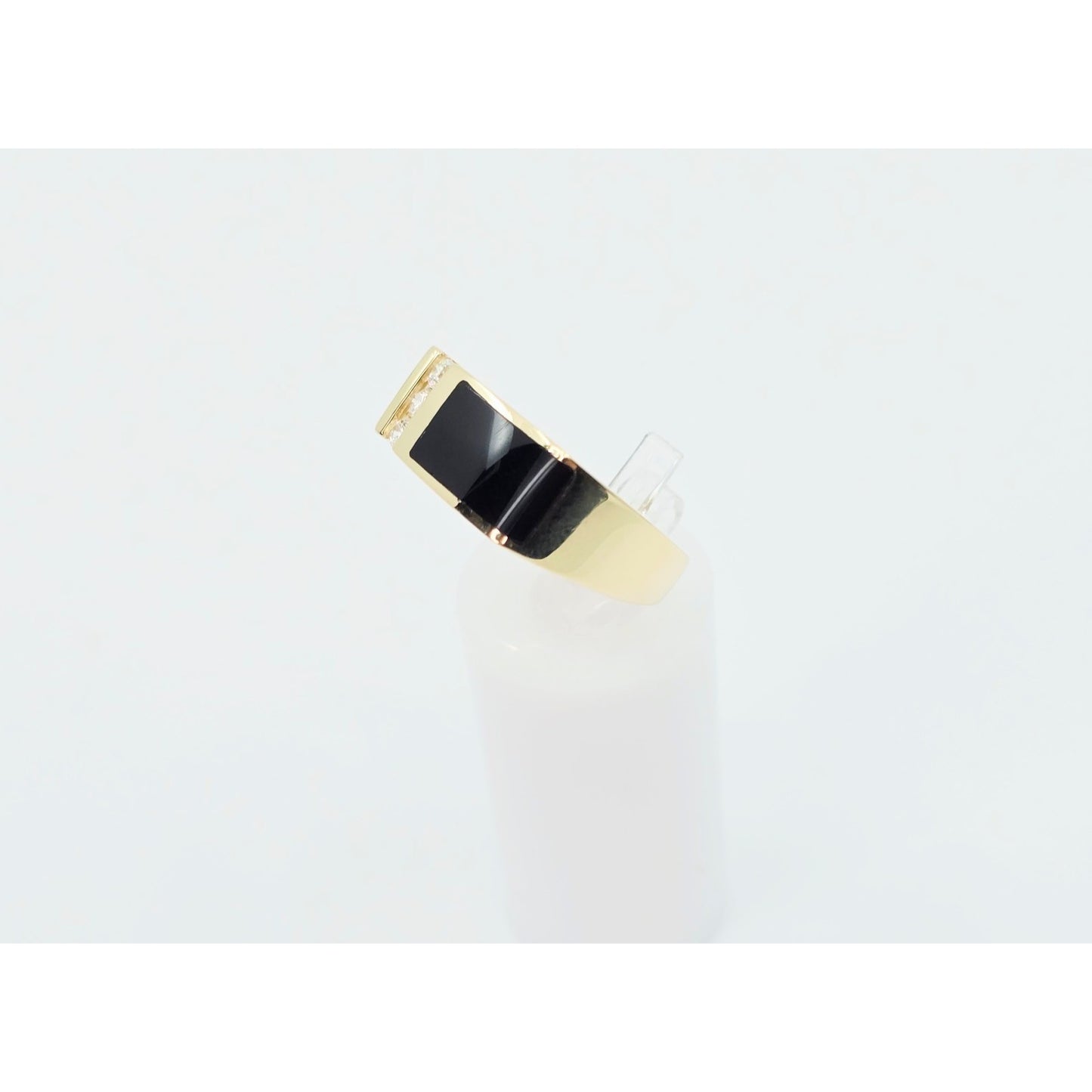 14K Yellow Gold Statement Signet Onyx & CZ Ring