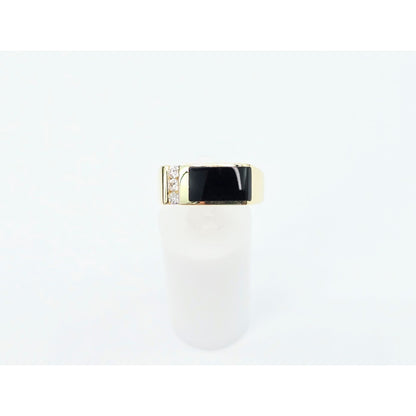 14K Yellow Gold Statement Signet Onyx & CZ Ring