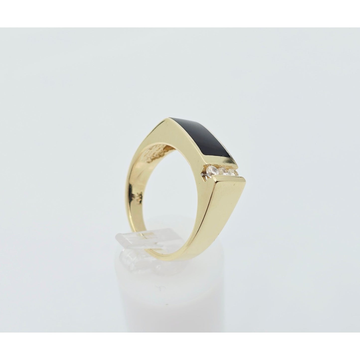 14K Yellow Gold Statement Signet Onyx & CZ Ring
