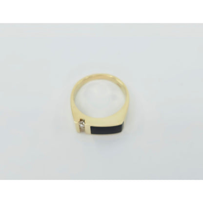 14K Yellow Gold Statement Signet Onyx & CZ Ring