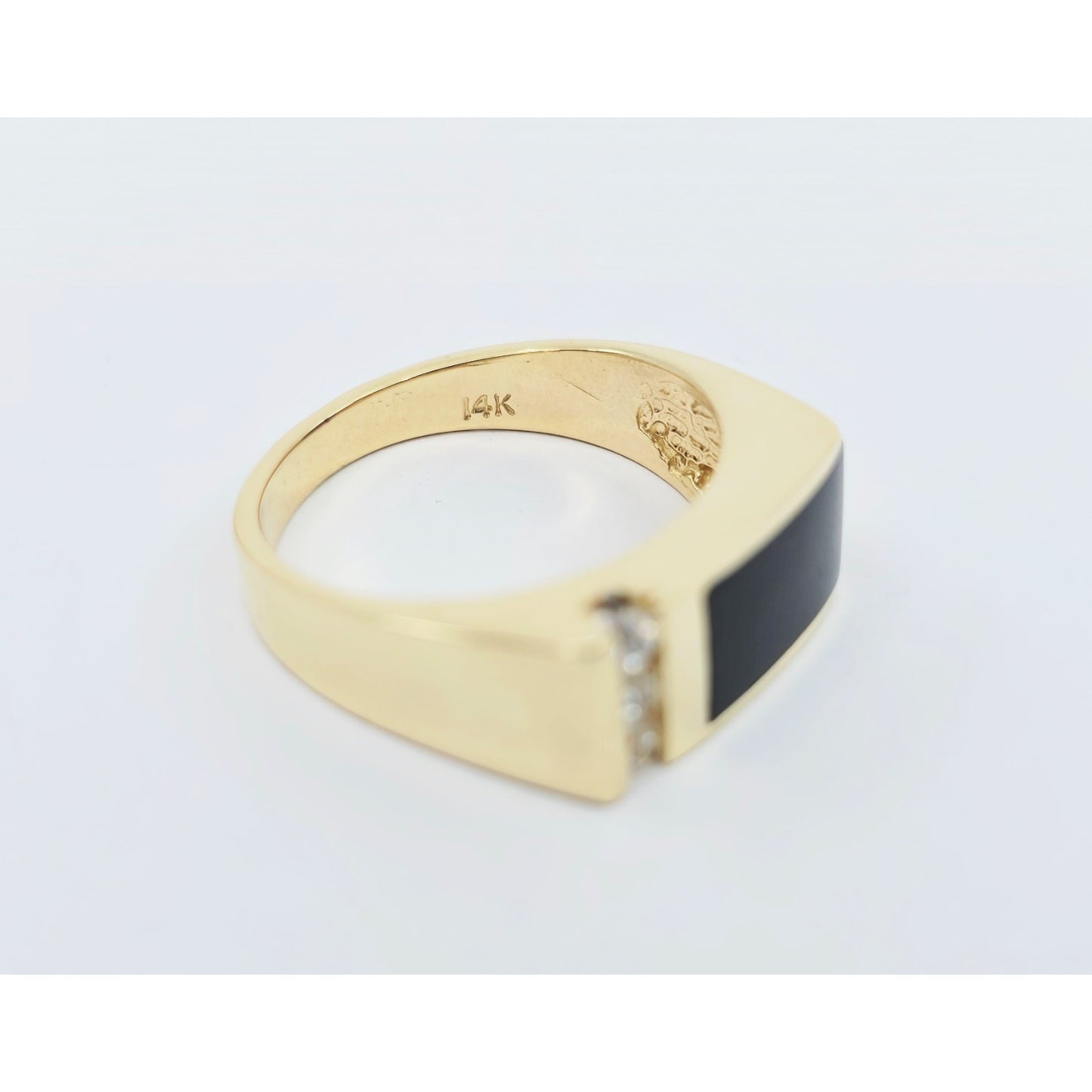 14K Yellow Gold Statement Signet Onyx & CZ Ring