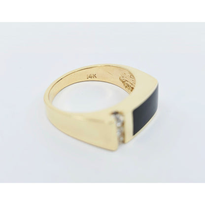 14K Yellow Gold Statement Signet Onyx & CZ Ring