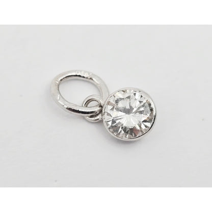 14K White Gold Drop Dangle Round Cut Diamond Charm Pendant
