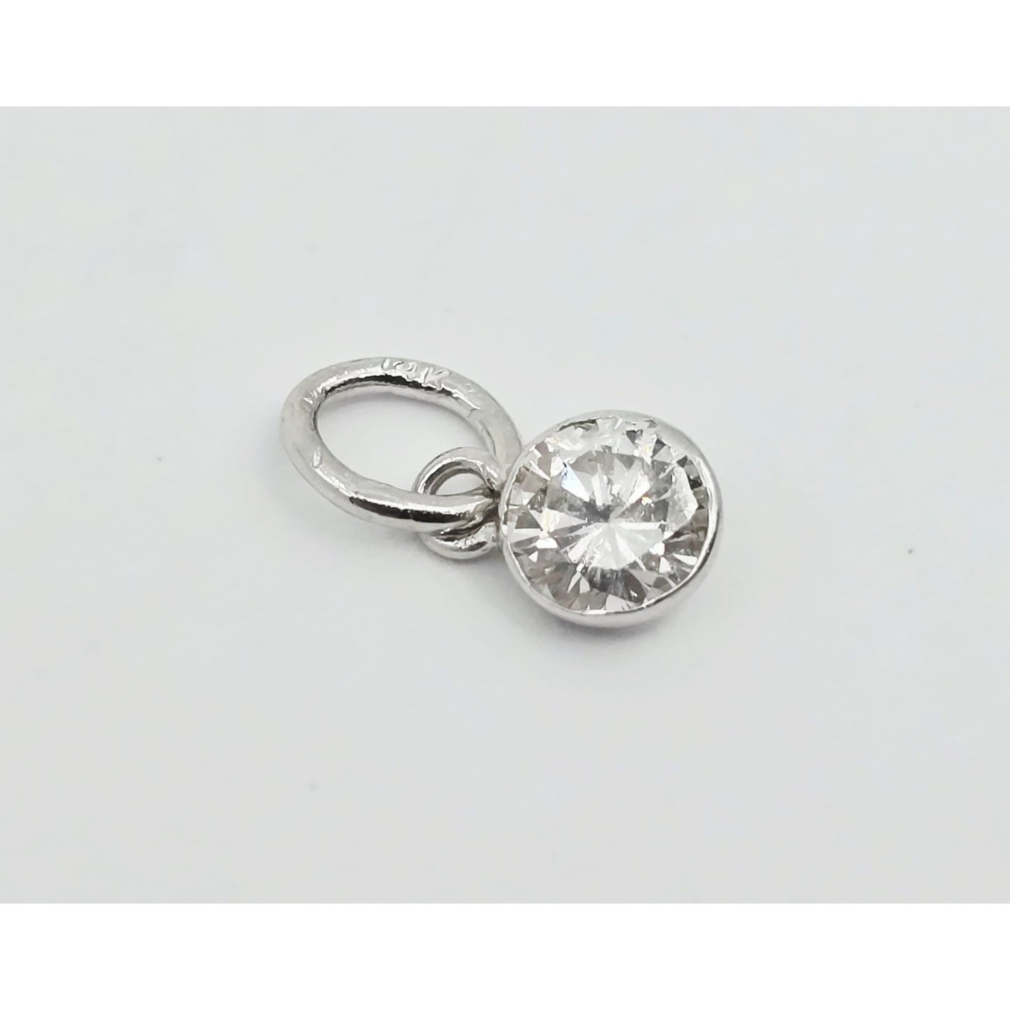 14K White Gold Drop Dangle Round Cut Diamond Charm Pendant