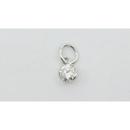 14K White Gold Drop Dangle Round Cut Diamond Charm Pendant