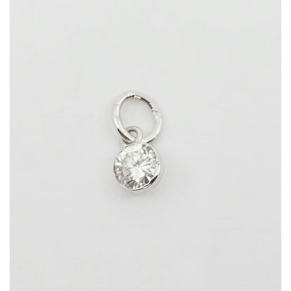 14K White Gold Drop Dangle Round Cut Diamond Charm Pendant