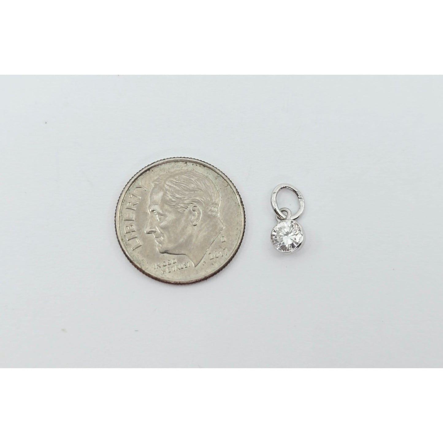 14K White Gold Drop Dangle Round Cut Diamond Charm Pendant