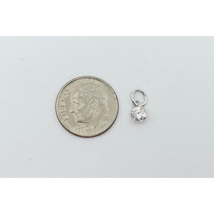 14K White Gold Drop Dangle Round Cut Diamond Charm Pendant