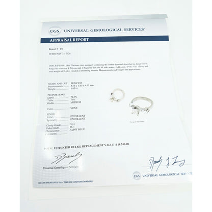 Beautiful Solid Platinum Princess Cut Diamond Engagement Ring 1.05ct EGL Report