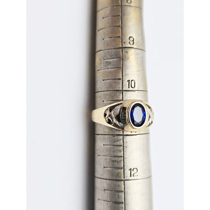 14K Yellow Gold Synthetic Sapphire Eagle Ring