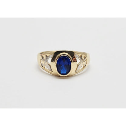 14K Yellow Gold Synthetic Sapphire Eagle Ring