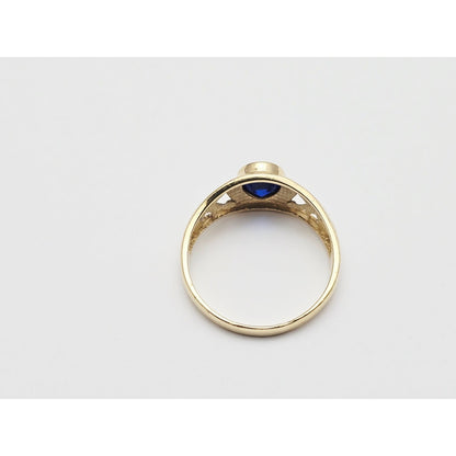 14K Yellow Gold Synthetic Sapphire Eagle Ring