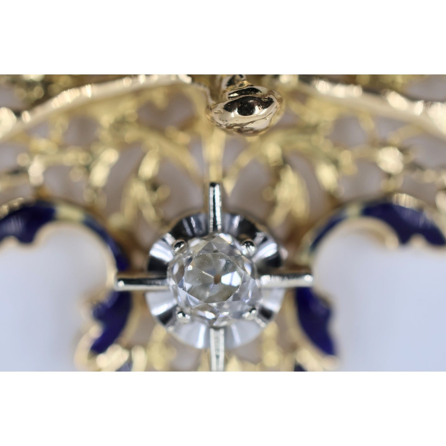 18K Yellow Gold Religious Enamel European Cut Diamond Jesus Cross Pendant Charm
